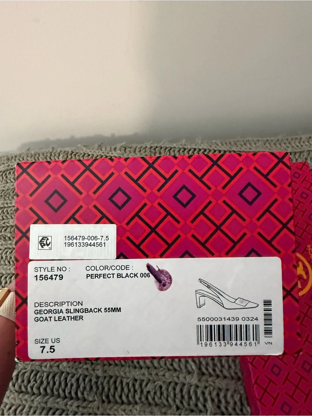 Like New!! Tory Burch Black Leather Slingback Pumps with Gold Logo Plaque.